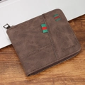 Vintage brown men's zip-around wallet with retro texture and striped webbing decoration - Dark Coffee