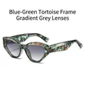 Cat eye sunglasses featuring blue green camo frames and gradient grey lenses - Regular / Regular (Blue-Green Floral Pattern Gradient Grey Lenses)