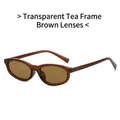 Retro oval sunglasses featuring transparent tea frames and matching tinted tea lenses - Transparent Tea Frame Tea Lens