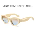Retro cat-eye sunglasses with beige frames and gradient tea-blue lenses for a trendy look - Regular / Standard (VAT Incl.) Beige Frame with Amber-Blue Lenses