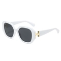 Chic oversized white square sunglasses with dark lenses and golden metal H-hinge details - White Frame Gray Lens