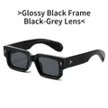 Gafas de sol cuadradas retro con montura negra brillante, lentes gris oscuro y detalles - Montura Negro Brillante Lente Gris