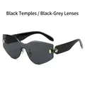 Randlose Übergrößen-Sonnenbrille mit schwarzgrauen Gläsern und goldener Verzierung - Normal / Schwarzer Rahmen Schwarz Graue Gläser