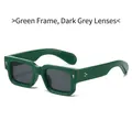 Gafas de sol cuadradas verdes con lentes gris oscuro y detalles metálicos dorados - Montura Verde Lentes Grises