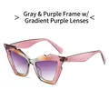 Y2K style cat eye sunglasses with purple tea grey gradient frame and purple lenses - Regular / Regular - Purple Tea Gray Frame with Gradient Purple Lens
