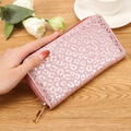 Elegante roze glitter lange portemonnee met zilveren luipaardprint en gouden rits - Roze