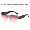 Rimless oversized sunglasses with grey-pink gradient lenses and burgundy red temples - Regular / Jujube Red Temple Grey Pink Gradient Lens
