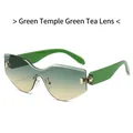 Randlose Shield-Sonnenbrille mit grünen Bügeln und Verlaufsgläsern in Teefarbe - Normal / Grüner Rahmen Grüne Tee-Linsen