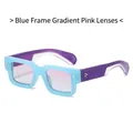 Fashion square sunglasses with sky blue frame, purple temples and pink gradient lenses - Regular / Regular (Incl. 13% VAT) Blue Frame Gradient Pink Lenses