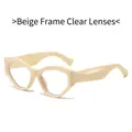 Retro cat-eye oversized glasses with creamy beige frame and clear lenses for fashion - Regular / Regular Beige Frame White Lenses