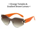 Rimless shield sunglasses featuring orange temples and gradient tea resin lenses - Regular / Orange Temple Gradient Tea Lens