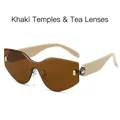 Rahmenlose wellige Sonnenbrille mit khakifarbenen Bügeln und goldenen sechseckigen Scharnieren - Normal / Khakibügel Tee Linse