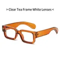 Modern square tea brown frame glasses with clear lenses and three star metal rivets - Regular / Regular (Incl. 13% VAT) Translucent Tea Frame White Lenses