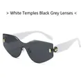 Randlose geometrische Sonnenbrille mit weißen Bügeln, schwarzgrauen Gläsern und Gold - Normal / Weißer Rahmen Dunkelgraue Gläser