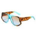 Übergroße Sonnenbrille mit Schildpatt-Blau-Rahmen und Verlaufsgläsern für Damen - Blauer Leopardenrahmen Blau-Tee-Gläser