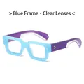 Retro square sunglasses with a bright blue frame and purple transparent temples - Regular / Regular (VAT Inc.) Blue Frame with White Lenses