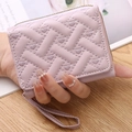 Mini pink quilted wallet with heart embroidery and gold zipper wristlet for women - Light Purple