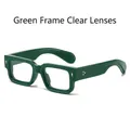 Modern square dark green sunglasses frame with transparent lenses and gold rivets - Regular / Standard (Incl. 13% VAT) Green Frame Clear Lenses
