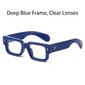 Dark blue square frame fashion sunglasses with clear lenses and gold arrow rivets - Regular / Regular (Includes 13% VAT) Dark Blue Frame with Clear Lenses