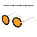 Retro oval sunglasses with matte black frames, orange lenses and thin gold metal temples - Matte Black Frame Orange Lens