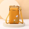 Borsa a tracolla gialla in pelle martellata con ricamo floreale per il cellulare - Giallo