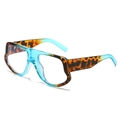 Mode-Oversize-Sonnenbrille mit Schildpatt-Optik und blauem Verlaufsrahmen - Blauer Leopardenmuster Rahmen Weiße Linse