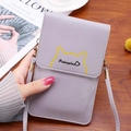 Petit sac bandoulière pour téléphone en cuir violet clair avec motif oreilles de chat - Violet