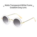 Retro oval sunglasses with frosted clear white frames and gradient gray lenses - Matte Clear White Frame Gradient Grey Lens