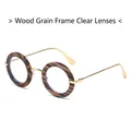 Retro oval sunglasses featuring a wood grain frame with clear lenses and gold metal temples - Grain Frame Clear Lenses