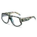 Übergroße Retro-Brille mit grün, blau und orangefarbenem Camouflage-Muster-Rahmen - Grüner Blumenrahmen Klare Gläser