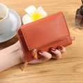 Burnt orange litchi grain faux leather wallet with gold zipper and card holder - Pumpkin Orange