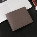 Men's dark brown short wallet featuring unique ostrich pattern texture and bifold design - Coffee