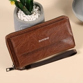 Braune Vintage-Geldbörse mit Lychee-Struktur, JIANGBAO-Logo und Handschlaufe - Braun