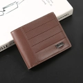 Klassische braune Herren-Bifold-Geldbörse aus Litschi-Leder mit horizontalen Nähten - Braun