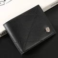 Men's black bifold wallet with litchi texture and quilted geometric design - Black