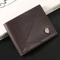 Slim men's bi-fold wallet in dark brown lychee texture leather with diagonal stitching - Coffee