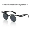 Lunettes de soleil à monture ondulée noire avec verres ronds gris foncé et protection UV400 - Standard / Monture Noire Verres Noir Gris