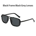 Gafas de sol de aviador cuadradas con montura negra, lentes grises y protectores laterales - Montura Negra Lentes Gris Negro