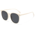 Classic TR90 oval polarized sunglasses in cream white with dark grey UV lenses - Beige Frame Gray Lens