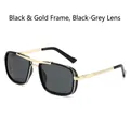Gafas de sol cuadradas vintage de doble puente en negro y dorado con lentes grises - Montura Negro Oro Lentes Negro Gris