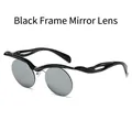 Lunettes de soleil demi-cerclées avec monture ondulée noire et verres miroir argent - Standard / Monture Noire Verres Miroir Argent