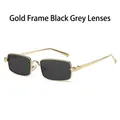 Retro rectangle sunglasses with gold metal frame and dark grey lenses for men and women - Gold Frame Black Grey