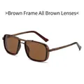 Gafas de sol punk cuadradas con doble puente, lentes marrones y montura de metal retro - Montura Té Lentes Té