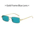 Retro rectangular sunglasses with gold metal frame and stylish blue-green lenses - Gold Frame Blue Lenses