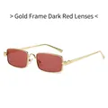 Retro rectangle sunglasses with gold metal frame and dark red lenses for men and women - Gold Frame Dark Red Lens