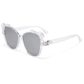 Oversized cat-eye sunglasses with transparent frame and decorative crystal accents - White Frame Silver Mirror Lenses
