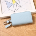 Light blue pebbled leather key pouch with silver zipper and swivel lobster clasp - Light Blue