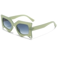 Lunettes de soleil géométriques vert avocat avec verres dégradés bleus et strass élégants - Monture Verte Verres Dégradés Verts