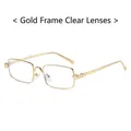 Retro square gold metal glasses with clear lenses and panther head detail on the temple - Gold Frame White Lens