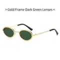 Lunettes de soleil ovales rétro avec monture dorée texturée et verres vert foncé - Standard / Monture Dorée Verres Vert Foncé
